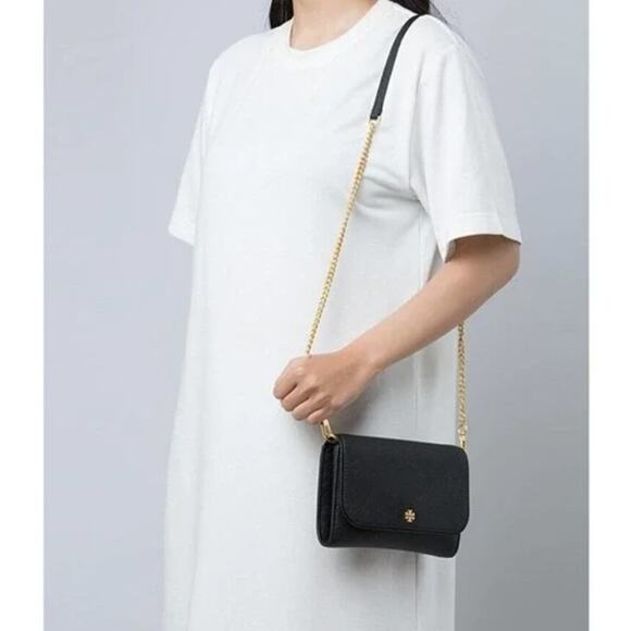 Tory Burch NEW Emerson Chain Wallet Womens Black Saffiano Leather Crossbody Bag - Picture 4 of 11